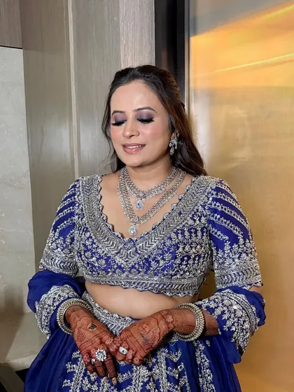 Engagement or reception look inspiration. This client is wearing a royal blue lehenga, and I created a smokey eye with a flawless base to match the grandeur.