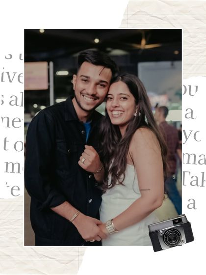 A sweet, smiling portrait of Henil and Hanisha shortly after their engagement. This candid shot reflects the happiness and excitement of starting their new chapter together.