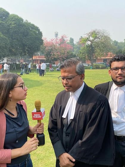 Speaking with an India Today journalist on the lawns of the Supreme Court after a hearing in the Sukesh Chandrashekhar case.