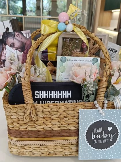 Another full view of the beautiful basket, a perfect way to congratulate expecting parents.