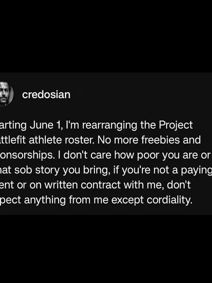 Starting June 1, I'm rearranging the roster. No more freebies or sponsorships. I don't care about your sob story.