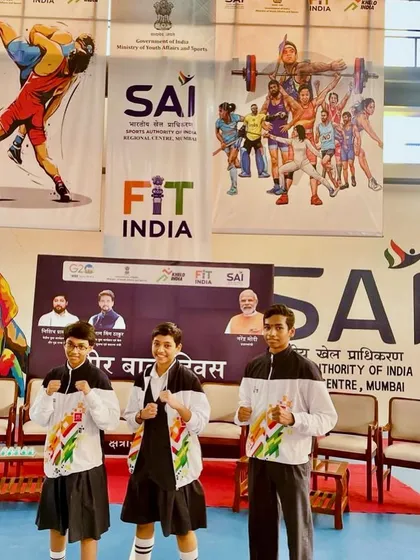 Riddhi, Siddhesh, and Vedika at the SAI felicitation event, representing the future of Indian boxing.