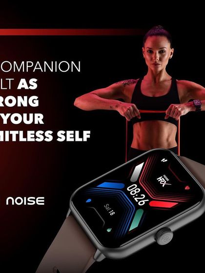 The final campaign creative for the HRX Sprint smartwatch by Noise, combining our studio shot of the model with product graphics.