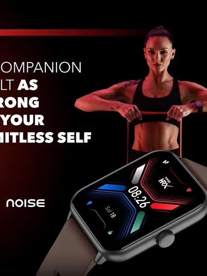 The final campaign creative for the HRX Sprint smartwatch by Noise, combining our studio shot of the model with product graphics.
