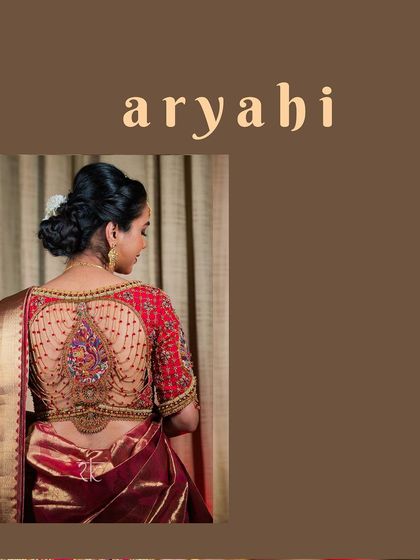 Presenting the 'Aryahi' blouse, a signature piece where traditional artistry meets sophisticated design. The elaborate back features a central embroidered motif with elegant bead chains, creating a truly unforgettable bridal statement.