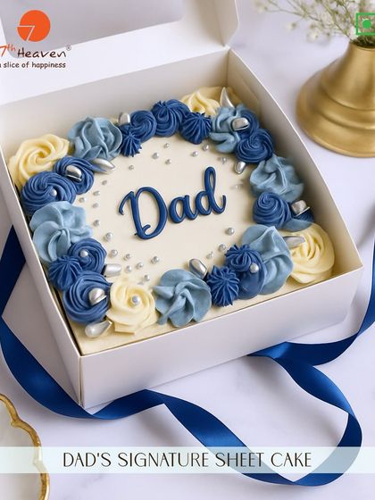 Dads deserve dessert too! This Father’s Day, treat him to our Signature Sheet Cake, elegantly decorated with blue and white floral frosting.