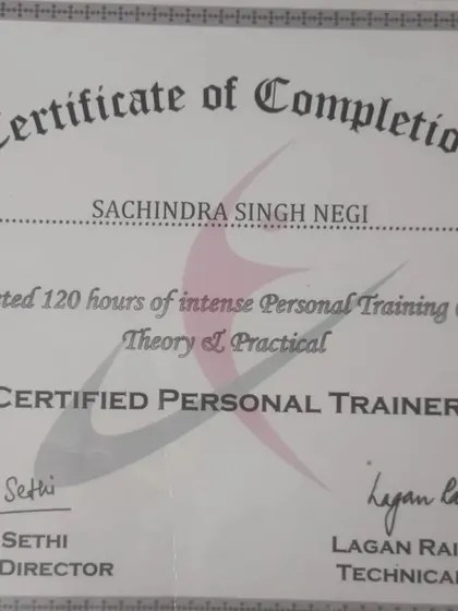 A certificate for completing an intense 120-hour personal training course, covering both theory and practical application.