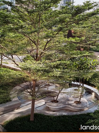 We designed these unique, shaded seating pods at the International Tech Park to offer versatile outdoor work and relaxation spots. The curved, organic forms of the seating are nestled within lush greenery, providing semi-private spaces for collaboration or quiet contemplation.