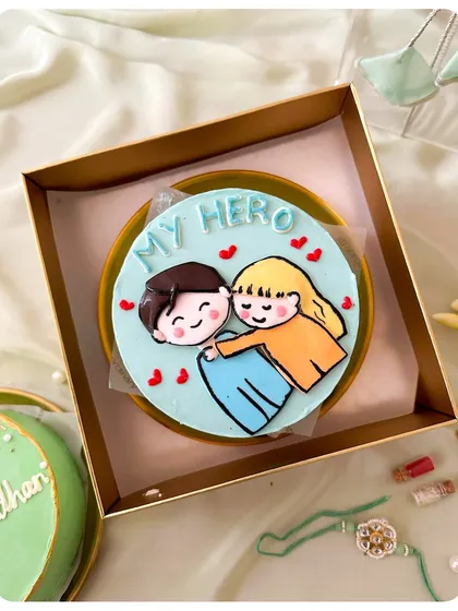 A close-up of the "My Hero" bento cake, a sweet and personal way to show your brother how much you care.