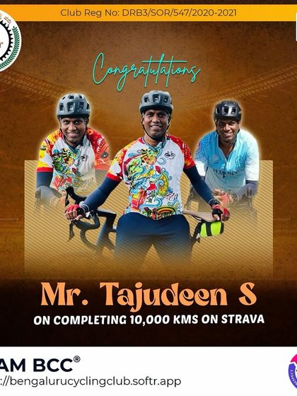 Congratulations to Tajudeen S on completing 10,000 kms on Strava. A fantastic achievement.
