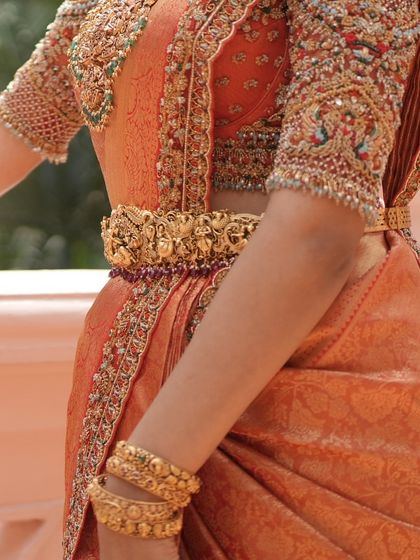 Additional views showcasing the variety and detail of my heirloom bridal sarees. Each image captures a different angle, moment, or detail, from full portraits to close ups of the fabric and embroidery, illustrating the complete story of each bride's custom creation.