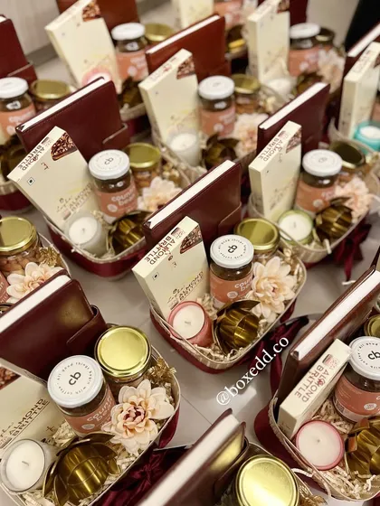A throwback to some of our beautiful Diwali gifts from 2023. These baskets filled with journals, candles, and gourmet coffee show our consistent commitment to quality and aesthetics.