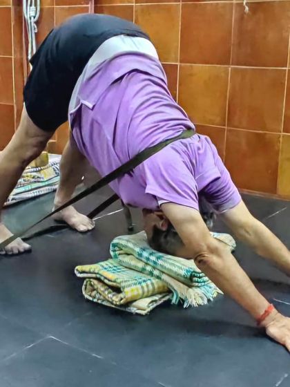 Additional images from my personal practice and teaching sessions, demonstrating a wide variety of asanas and the use of props. Each photo shows a moment of exploration in the journey of yoga.