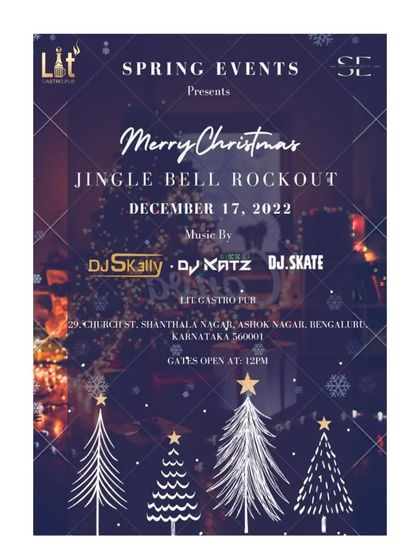 "Merry Christmas Jingle Bell Rockout" party poster for an event at Lit Gastro Pub.