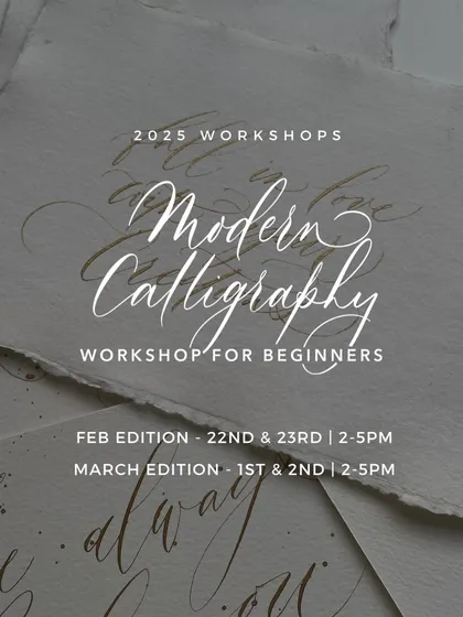 A clear look at the schedule for my upcoming Modern Calligraphy workshops for beginners. This graphic provides all the essential details, including dates and times, so you can easily find a session that works for you.