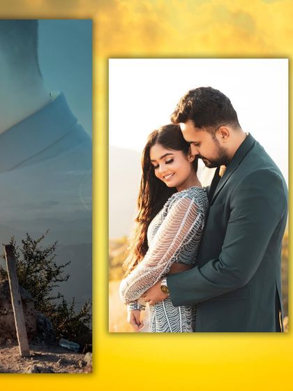 A collage showcasing tender moments during a golden hour shoot in the hills. The warm sunlight and the couple's loving interactions make for a beautifully romantic collection.