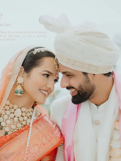 A beautiful portrait with a dictionary definition of "Love." The image itself, with their happy and intimate expressions, is the perfect illustration of the word.