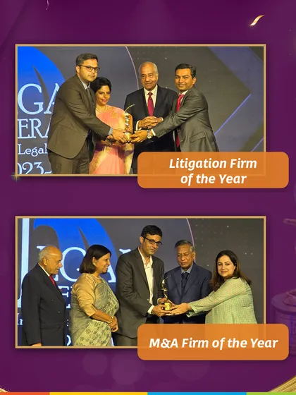Our teams accepting the 'Litigation Firm of the Year' and 'M&A Firm of the Year' awards at the Legal Era ceremony.