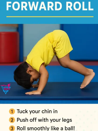 Here are the three simple steps to a perfect forward roll. We break down every skill, like this one for a young boy, to make learning safe, easy, and fun.