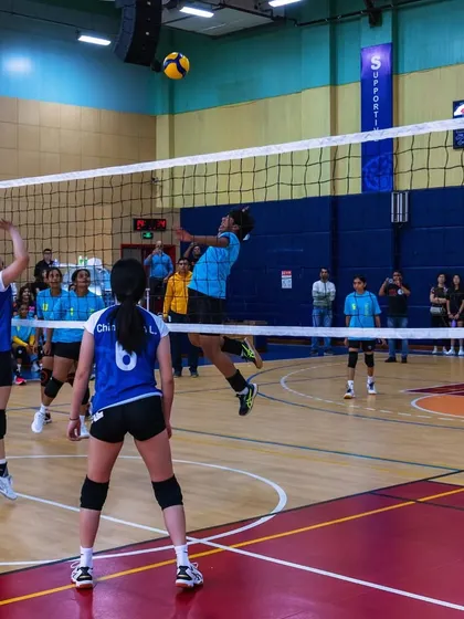 A powerful spike from our player during the Shanghai tournament. This is the result of countless hours of jump training and hitting drills.