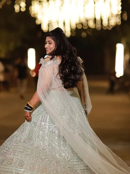 A Sangeet night is all about movement, music, and glamour. I designed this look with a sparkling lehenga in mind, ensuring the makeup was not only dazzling under the lights but also stayed perfect through every dance.