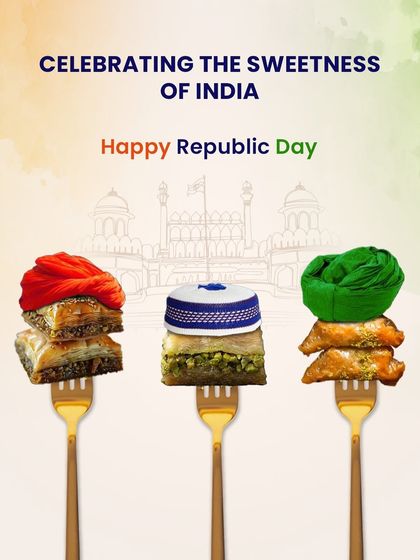 Celebrating the sweetness of India. Our creative take on Republic Day, featuring our baklava topped with turbans representing the diversity of our nation.