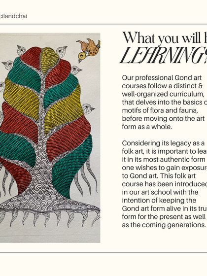 This post explains what students will learn in our Gond art course, from the basics of flora and fauna motifs to the art form as a whole, ensuring an authentic learning experience.
