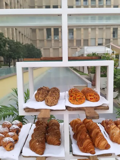 An assortment of croissants and other baked goods at The Lodhi's Sunday brunch.