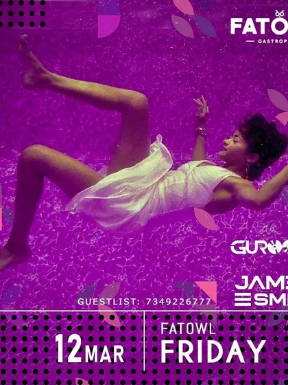 A cool, artistic flyer for a Friday night gig at FatOwl Gastropub.