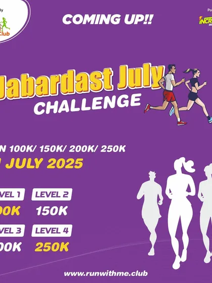 We keep you motivated with virtual events like our 'Jabardast July Challenge'. This graphic shows the different mileage levels runners can aim for, making fitness accessible to everyone, anywhere.