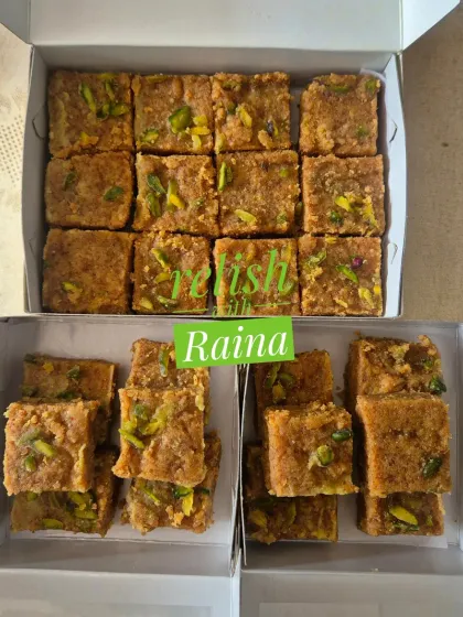 Boxes of Mohanthal ready for delivery. I make it with besan, pure ghee, mawa, and dry fruits, just like I've eaten since childhood.