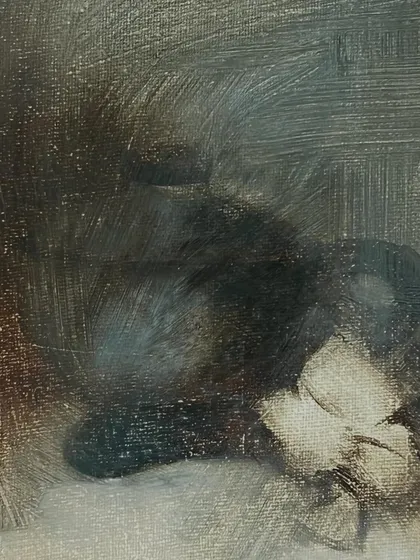 An even earlier stage of the still life, where the forms are just beginning to emerge from the canvas. It's a process of pushing and pulling the paint.