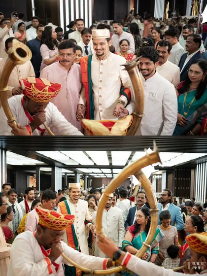 The groom's entrance, also accompanied by Tutari players, surrounded by his happy family and friends.