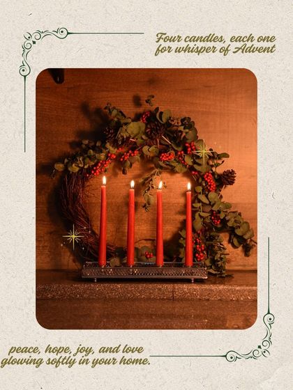 Four candles, each one a whisper of Advent. This candle holder helps you mark the days until Christmas with peace, hope, joy, and love.