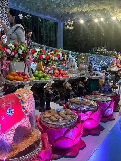 A close-up of the offerings, including a personalized gift basket.