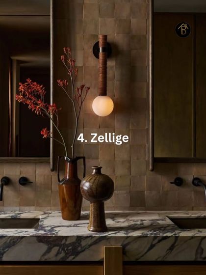 Zellige tiles, with their handmade look and subtle color variations, are a beautiful way to incorporate brown. In this bathroom, they create a textured backsplash that feels artisanal and sophisticated.