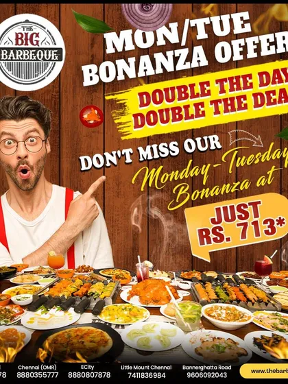 Kickstart your week with our Monday and Tuesday Bonanza. Double the days, double the deals, with our unlimited buffet for just ₹713.