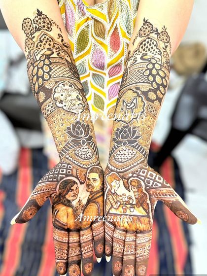 This full-length design combines couple portraits with personal motifs like 'Forever & Ever & Always' and the couple's initials.