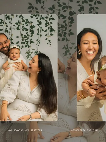 This collage shows the honest, emotional moments from a family session, highlighting the laughter and love shared between parents and their child.