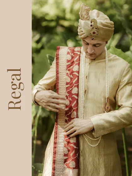 Every groom has his own royal moment. Here, I captured William in his majestic Indian attire, showcasing a blend of cultural grace and personal style for his fusion wedding in Thailand.