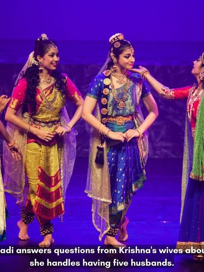 A lighter moment in Draupadi's life, where she answers questions from Krishna's wives about managing five husbands. This scene offers a glimpse into her wisdom and grace, choreographed to show the camaraderie and curiosity among the women.