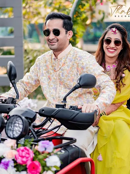 Making a grand entrance on an ATV. I love incorporating fun and unique elements like this to make the couple's entry at their Haldi or Mehendi truly memorable.