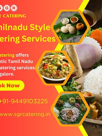 We offer authentic Tamil Nadu style catering services in Bangalore. This collage features a variety of dishes, including idli, upma, and a full rice meal, demonstrating the range of our culinary skills.