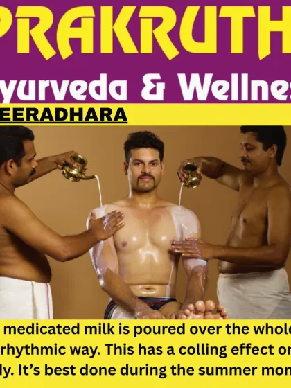 Ksheeradhara is a deeply soothing therapy where warm, medicated milk is poured rhythmically over the body. This treatment has a powerful cooling effect, making it ideal for calming irritated skin and relieving body heat, especially during Bangalore's summer months.