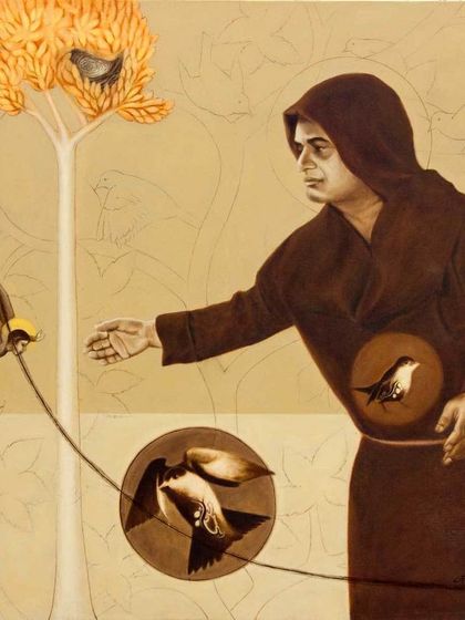 Another piece from C.F. John's exhibition, depicting themes of harmony and nature. The work invites viewers to immerse themselves in its spiritual narrative, a hallmark of the artist's style.