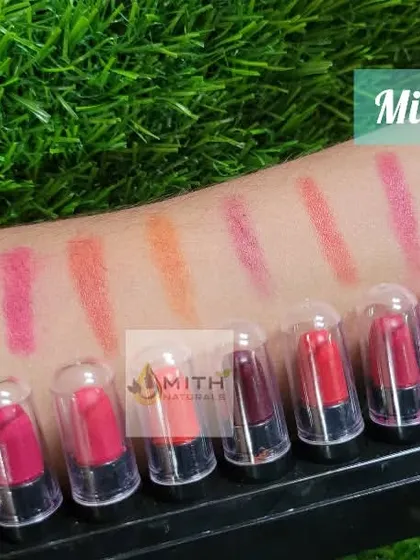 Here are the swatches for my homemade mini lipstick set. I created this so you can try a whole range of colors, from everyday nudes and pinks to bolder reds and maroons, without committing to a full-size tube.
