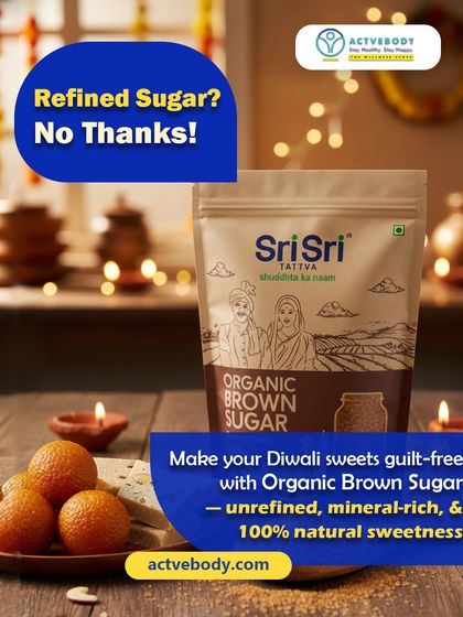 Refined sugar? No thanks! This image of Organic Brown Sugar from Sri Sri Tattva shows how you can make your Diwali sweets guilt-free with this unrefined, mineral-rich, and 100% natural alternative.