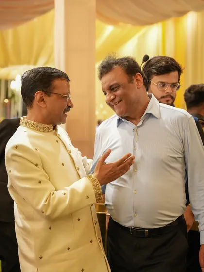 A moment of conversation between Delhi's Chief Minister, Mr. Arvind Kejriwal, and a guest at a celebration we had the honour of catering.