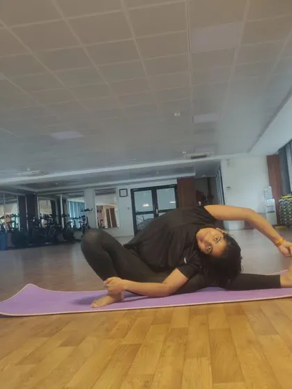 Yoga is the art of finding balance, both on and off the mat. Here, I am practicing a side split variation, a pose that requires patience, flexibility, and a calm mind.