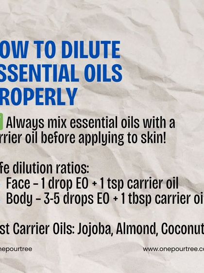 How to use essential oils safely. Always dilute them with a carrier oil like Jojoba or Almond oil before applying to your skin.
